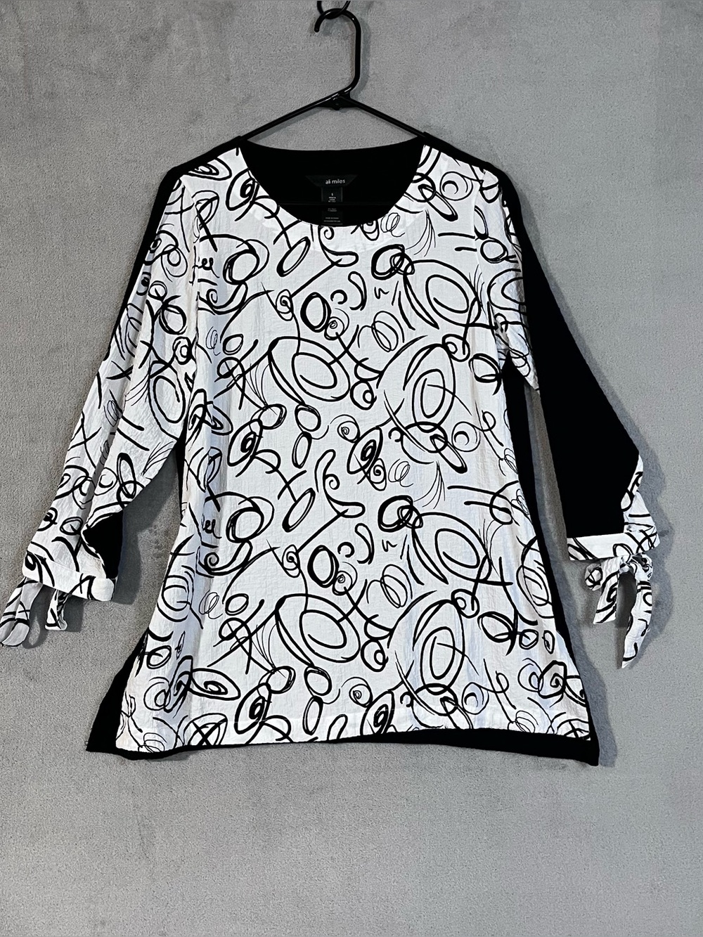 Ali Miles Artsy Tunic Top Black White Womens Small Lagenlook